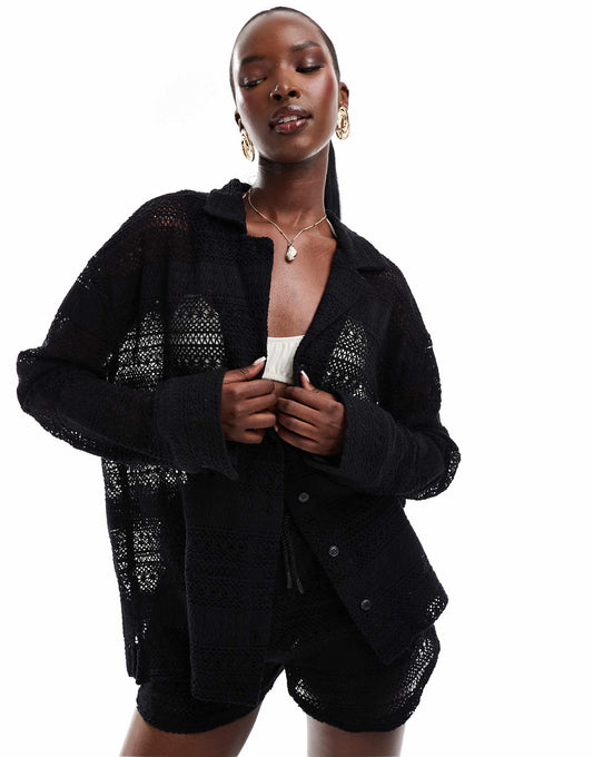 Co-Ord Crochet Textured Shirt