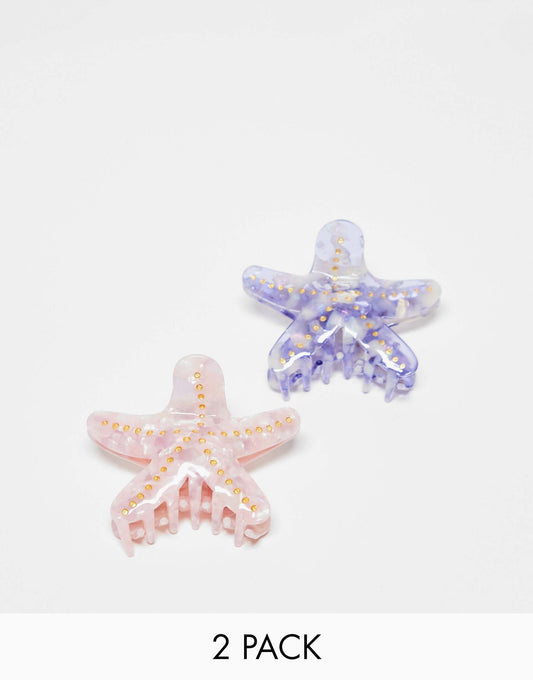 X Asos Exclusive Starfish Claw Clips (2 Large) - Pink & Purple