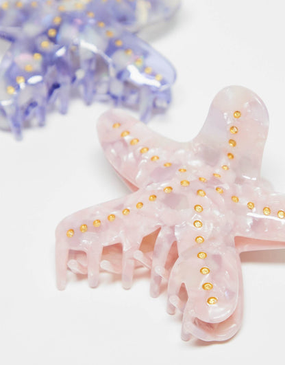 X Asos Exclusive Starfish Claw Clips (2 Large) - Pink & Purple