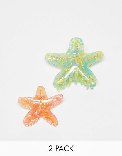 X Asos Exclusive Starfish Claw Clips (1 Large & 1 Mini) - Blue & Orange