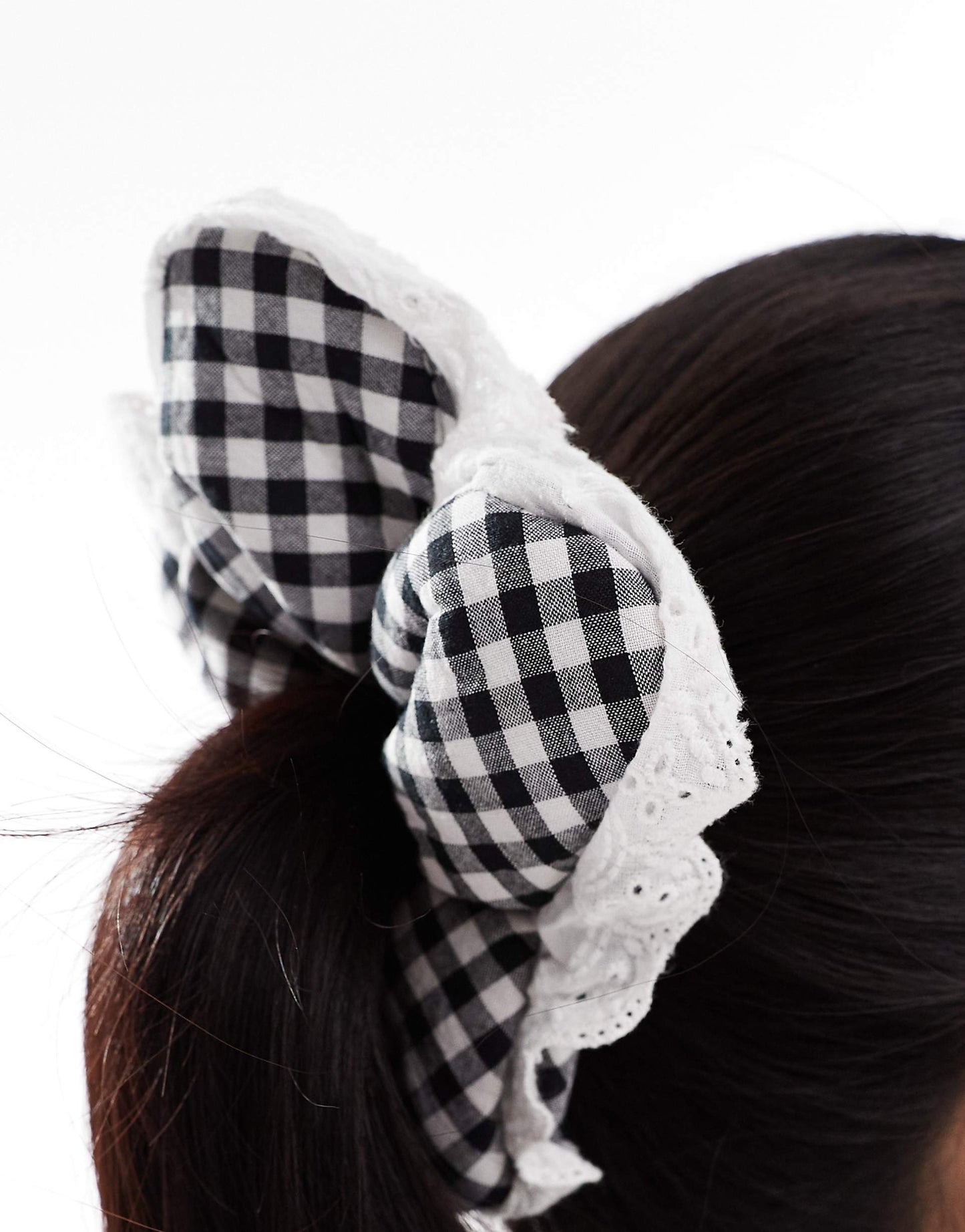 X Asos Exclusive Gingham Flower Scrunchie - Black