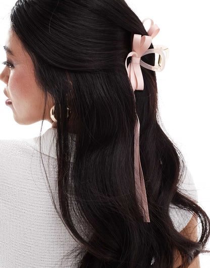 X Asos Exclusive Ribbon Hair Claw - Baby Pink