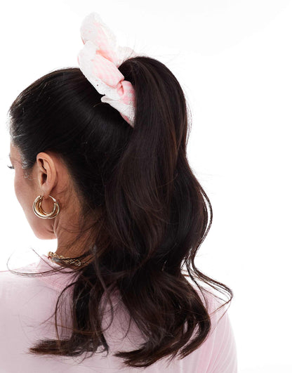 X Asos Exclusive Gingham Flower Scrunchie - Pink