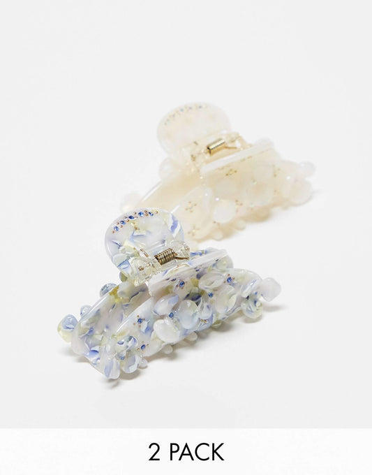 X Asos Exclusive Flower Claw Clips - Blue & Cream