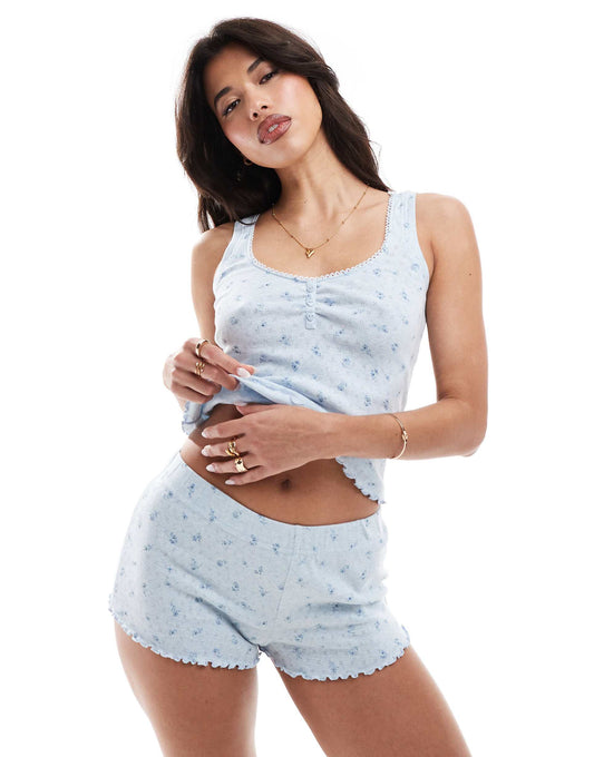 Pointelle Cami And Ditsy Floral Short Pyjama Set