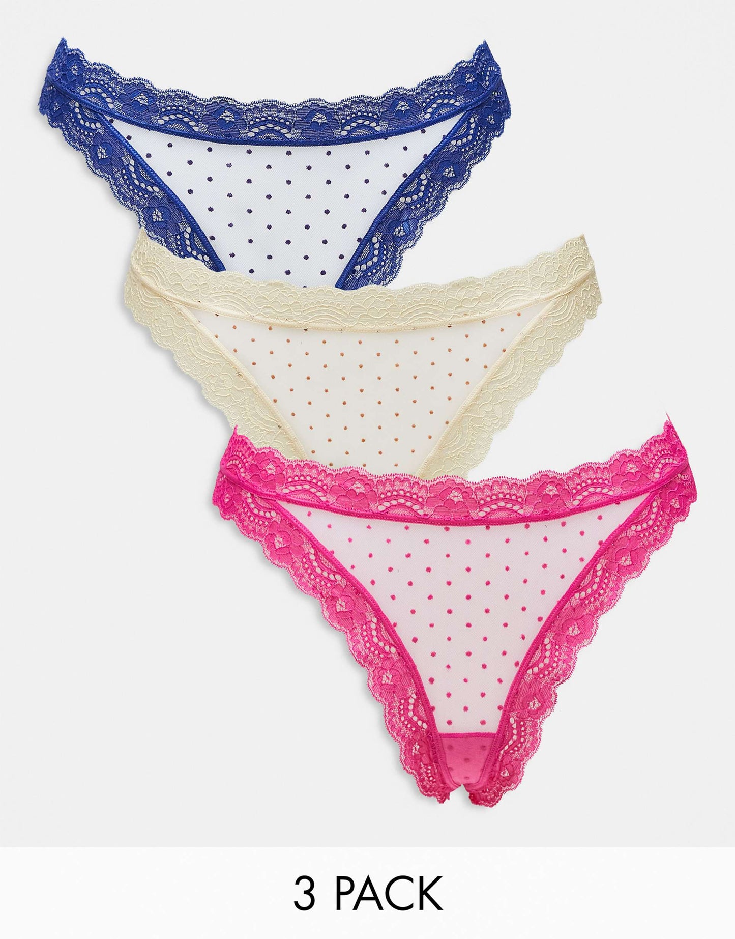 3 Pack Flocked Spot Mesh Thongs