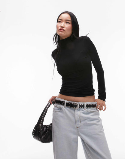 Premium Rib Long Sleeve Funnel Neck Top