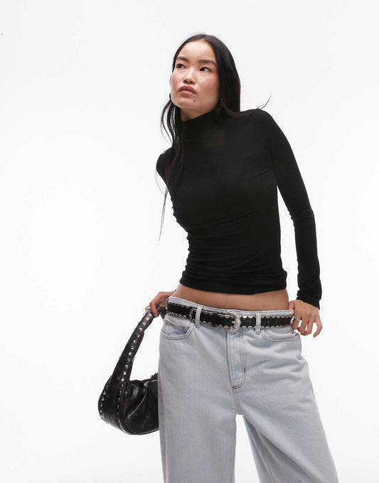 Premium Rib Long Sleeve Funnel Neck Top