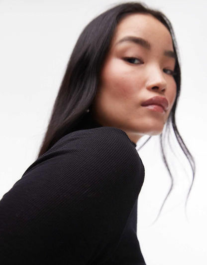 Premium Rib Long Sleeve Funnel Neck Top