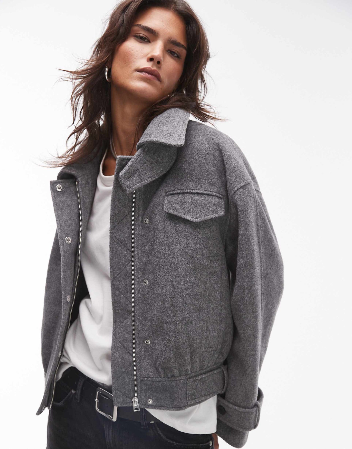 Wool Bomber Jacket With Tab Detail