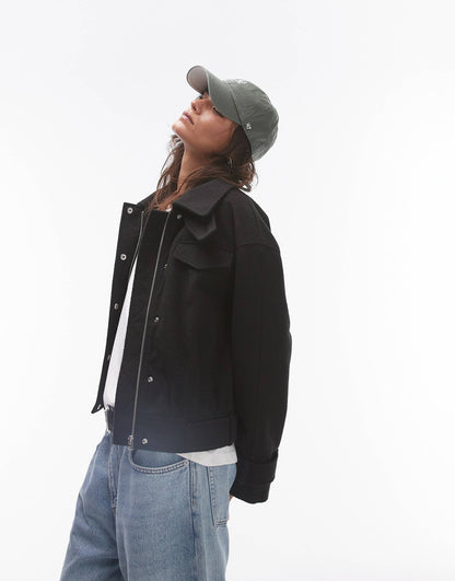 Wool Look Bomber Jacket With Tab Detail