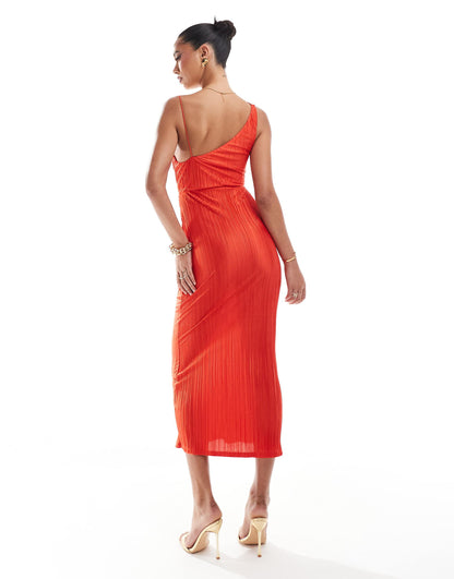 Plisse Asymmetric Drape Cami Midi Dress