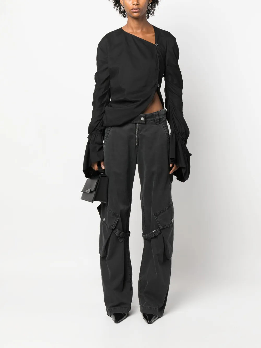 Draped Asymmetric Cotton Blouse
