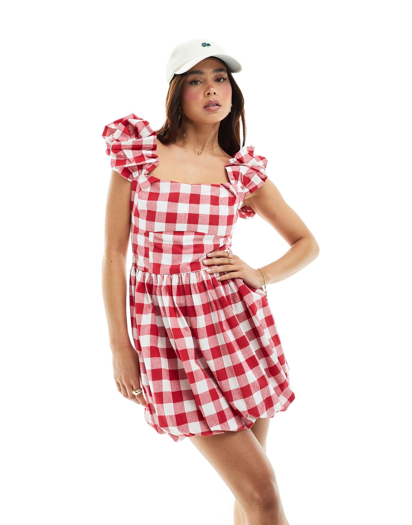 Square Neck Mini Smock Dress With Bubble Hem