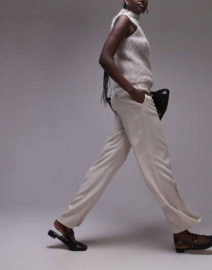 Tall Low Slung Linen Button Trouser