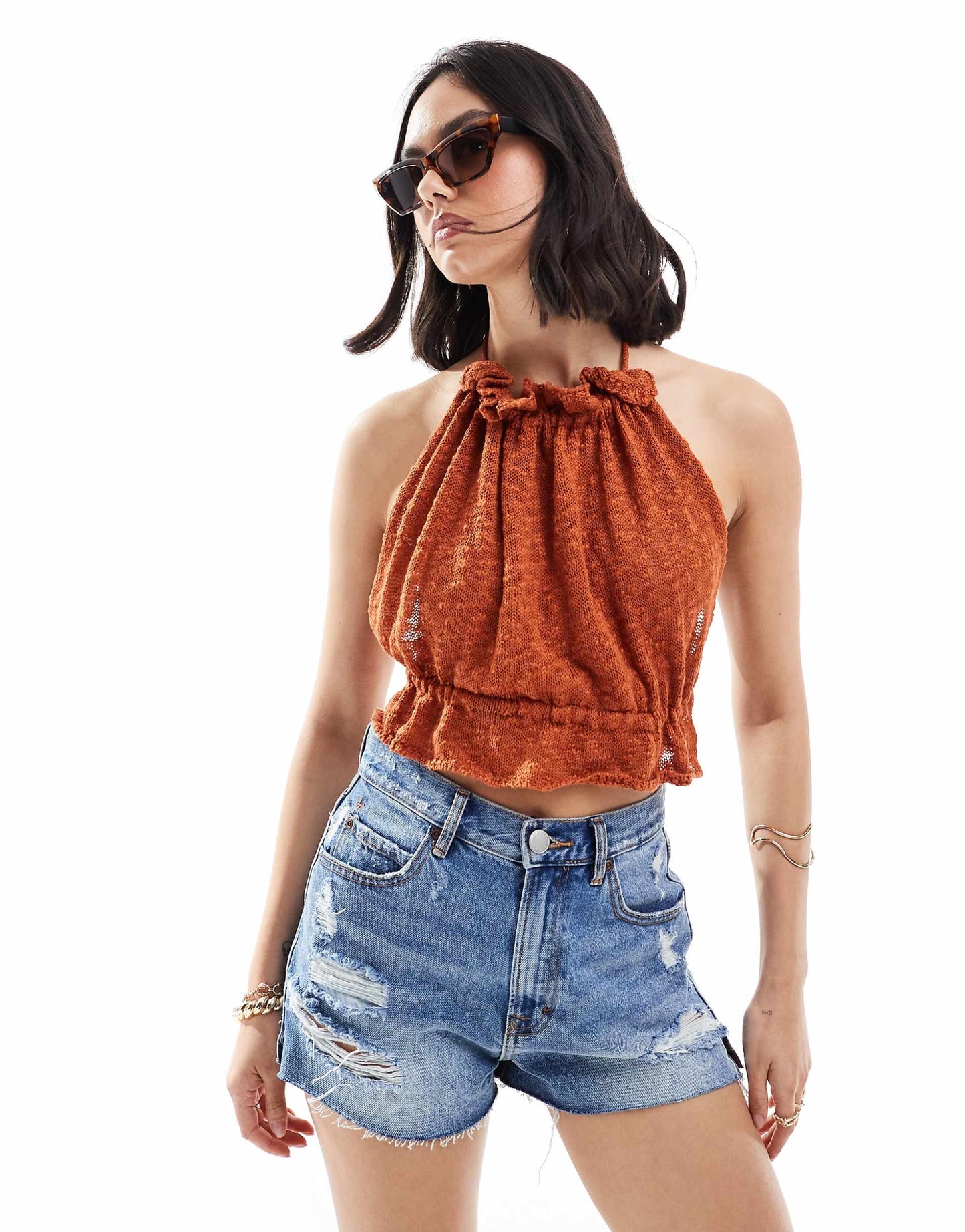 Knitted Backless Halter Neck Cami