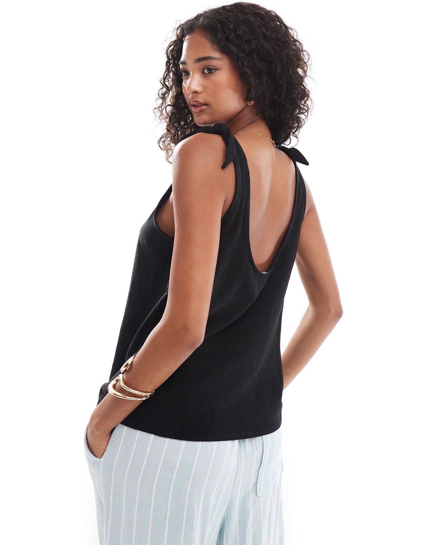 Linen Look Cami With Tie Straps