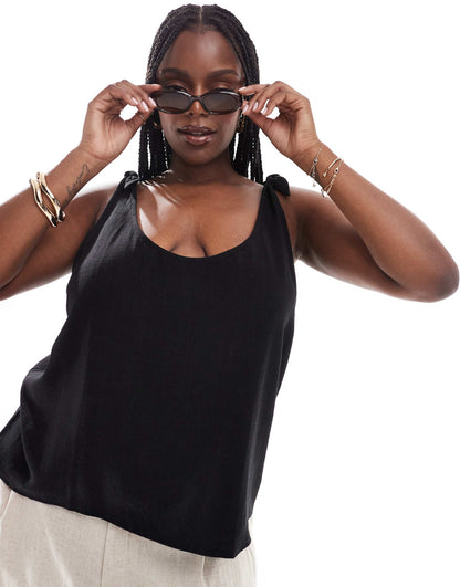 Curve Linen Look Cami With Tie Straps