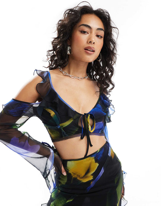 Cold Shoulder Crop Top Co-Ord