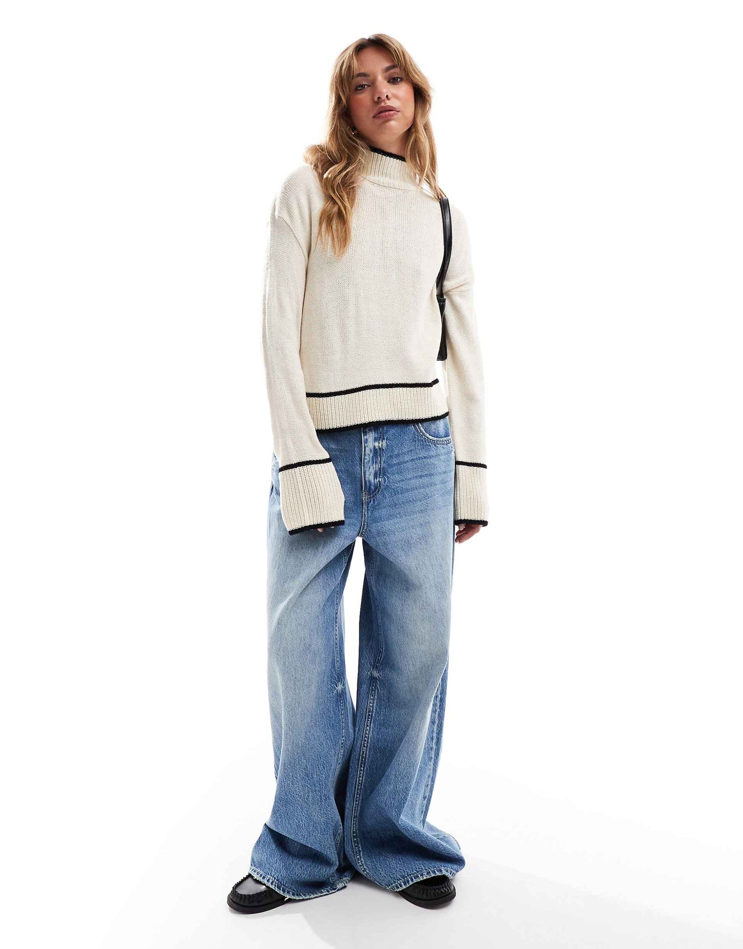 High Neck Cropped Jumper With Piping Hem Detail