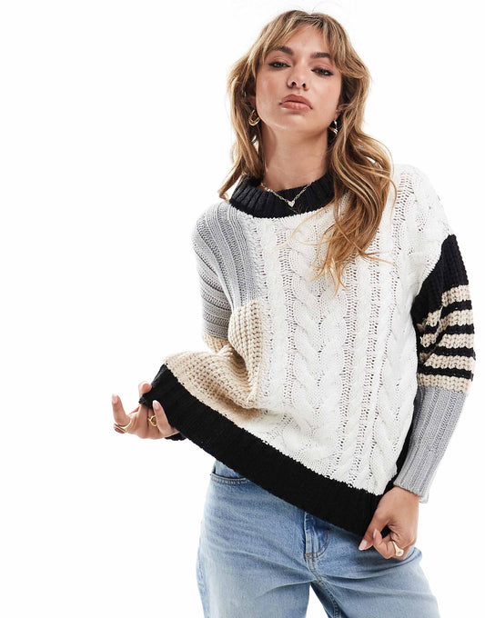 Multi Colour Chunky Knit Patchwork Jumper