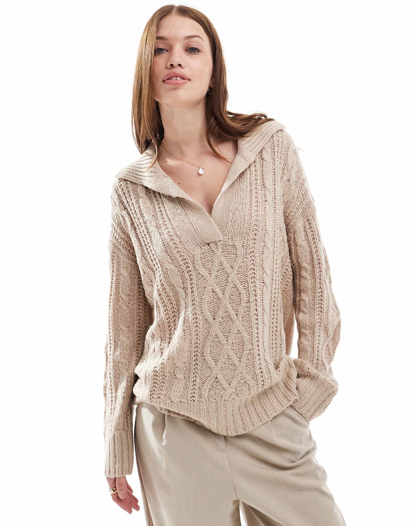 Polo Collar Cable Knit Jumper