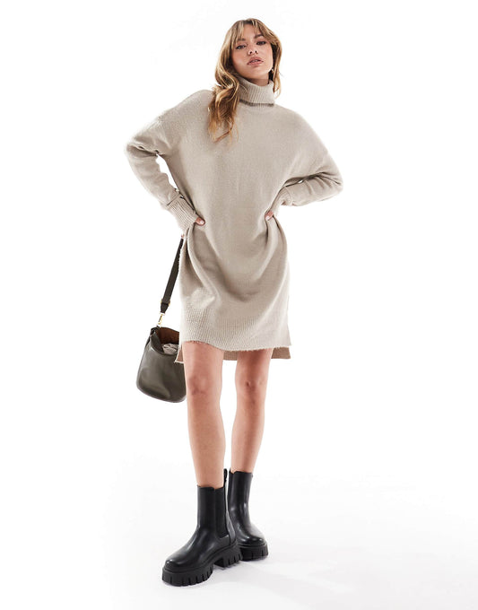 Knitted Roll Neck Mini Jumper Dress