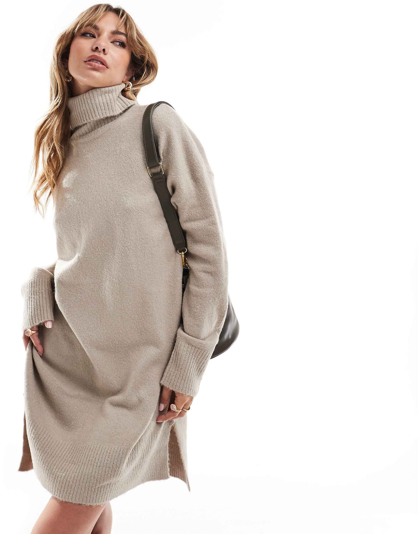 Knitted Roll Neck Mini Jumper Dress