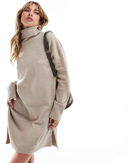 Knitted Roll Neck Mini Jumper Dress