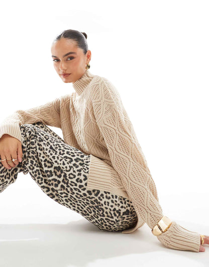Roll Neck Diamond Knit Jumper