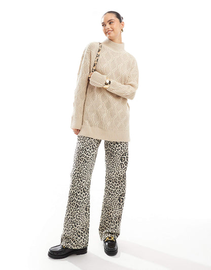 Roll Neck Diamond Knit Jumper