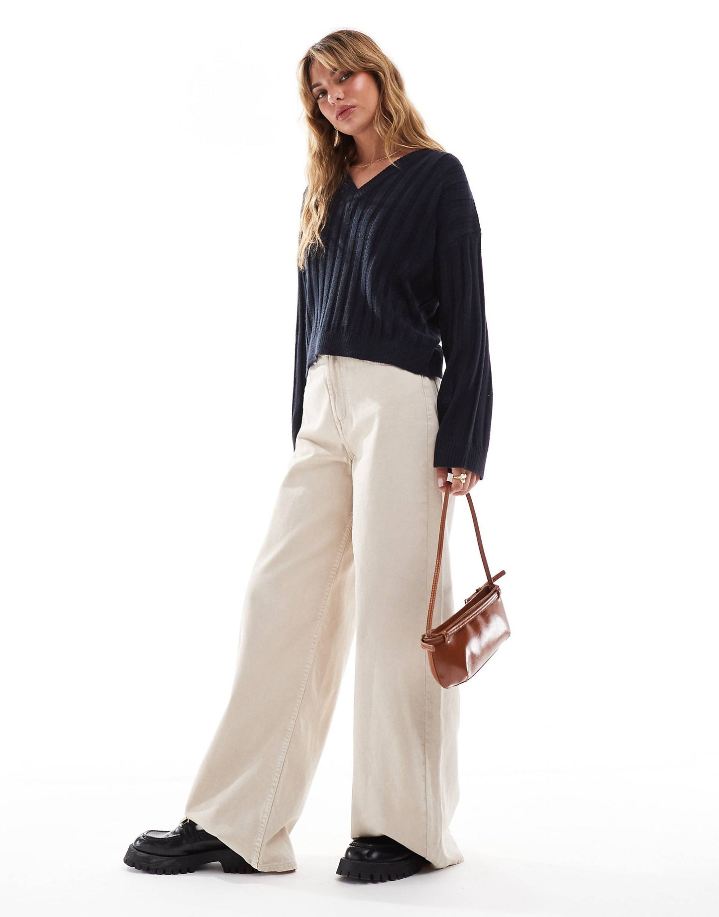 Ribbed V-Neck Jumper