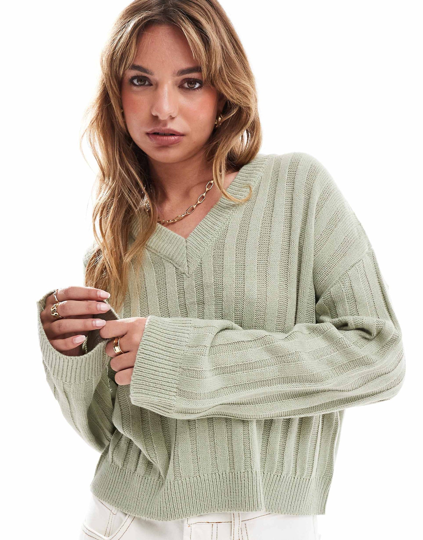 Ribbed V-Neck Jumper