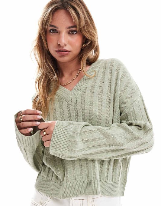 Ribbed V-Neck Jumper