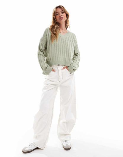 Ribbed V-Neck Jumper