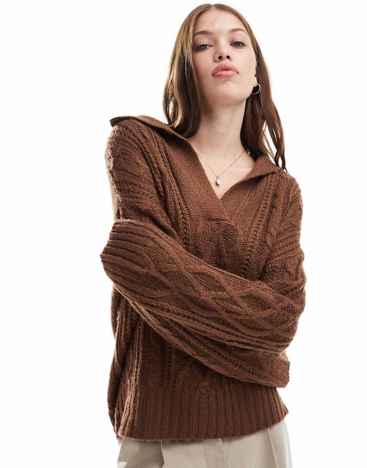 Polo Collar Cable Knit Jumper