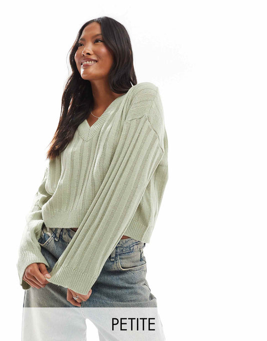 Petite Ribbed V-Neck Jumper