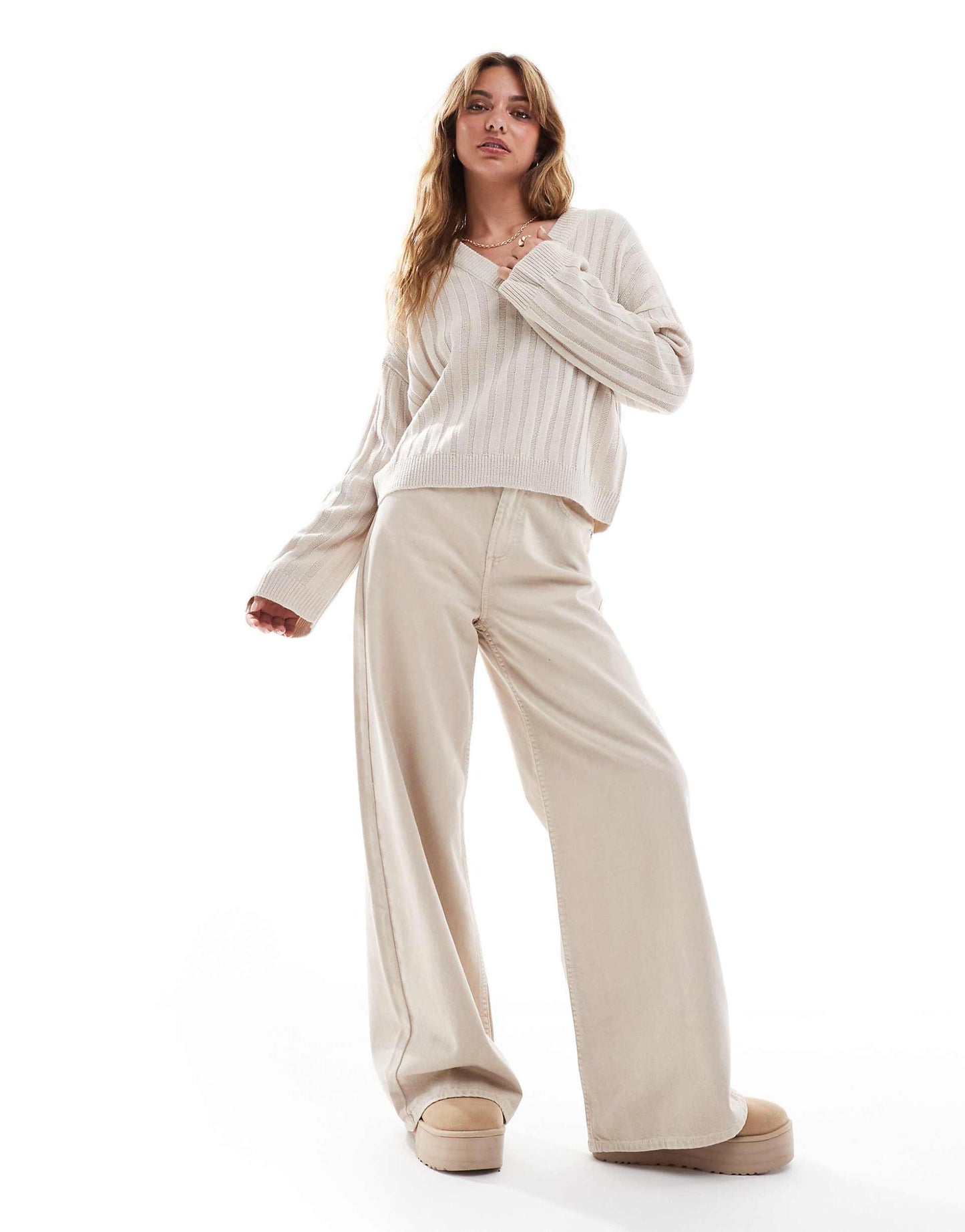 Ribbed V-Neck Jumper