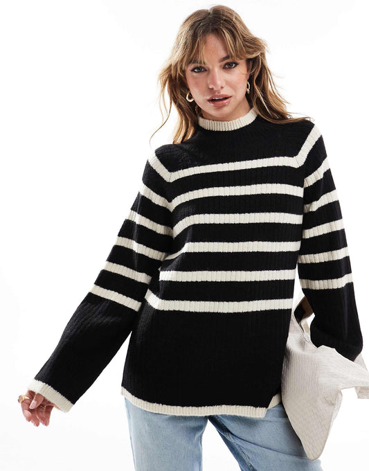 Chunky Rib Stripe Crew Neck Jumper
