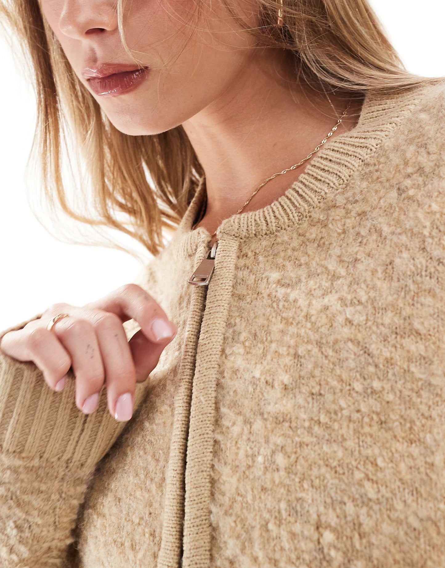Boucle Zip Up Cardigan