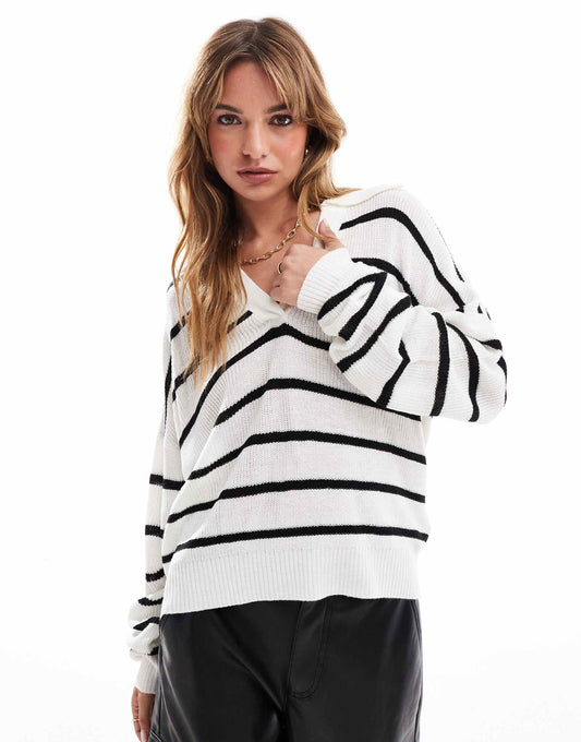 Polo Collar Striped Jumper
