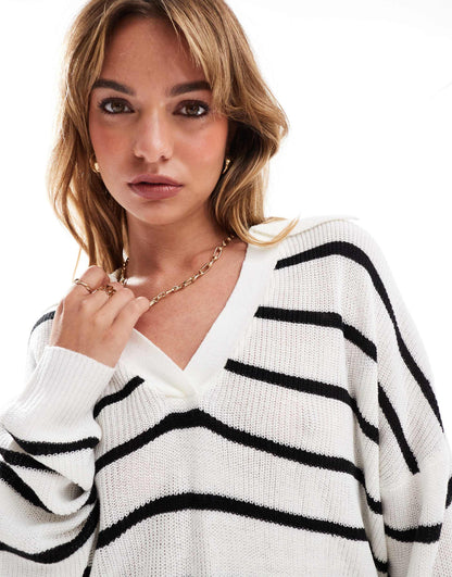 Polo Collar Striped Jumper