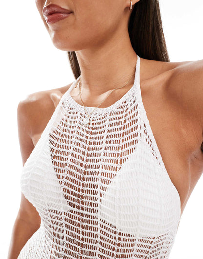 Halter Crochet Knit Maxi Beach Dress