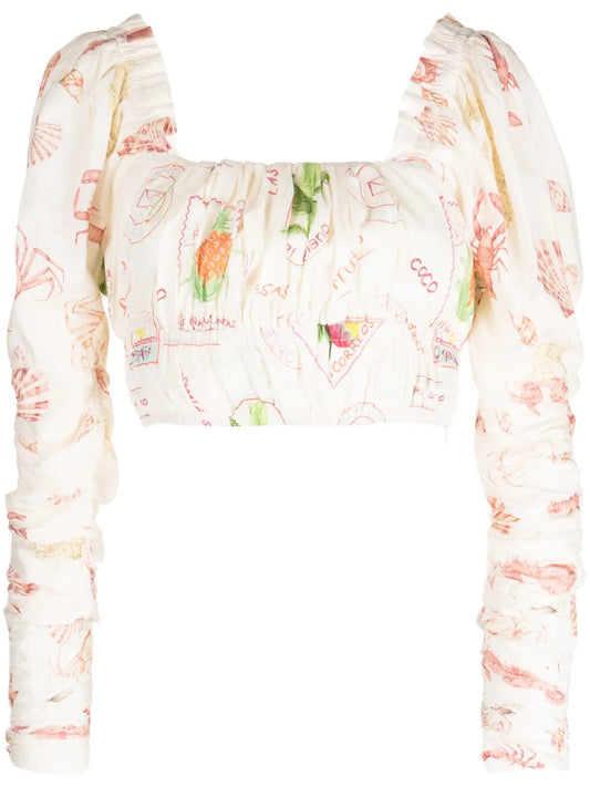 Jeanne Mutton-Sleeve Crop Top