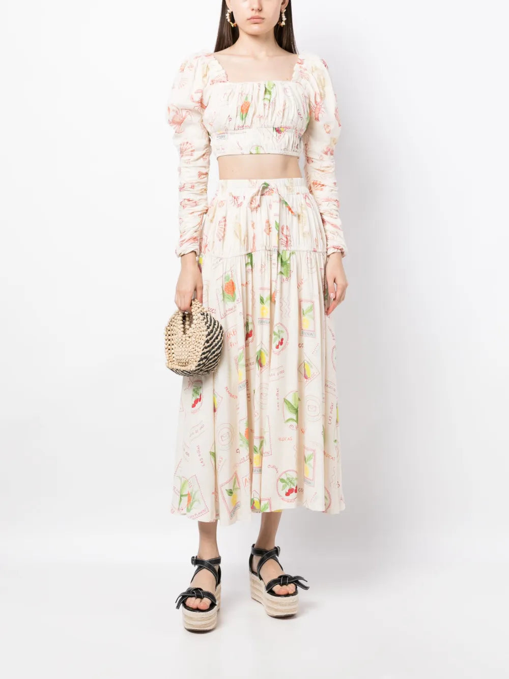 Jeanne Mutton-Sleeve Crop Top