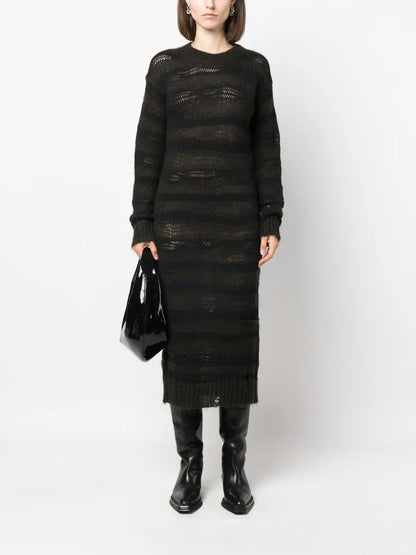 Striped Open-Knit Midi Dress