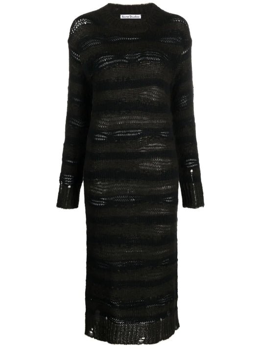 Striped Open-Knit Midi Dress