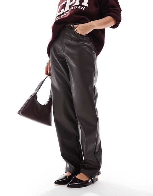 Faux Leather Straight Leg Trouser