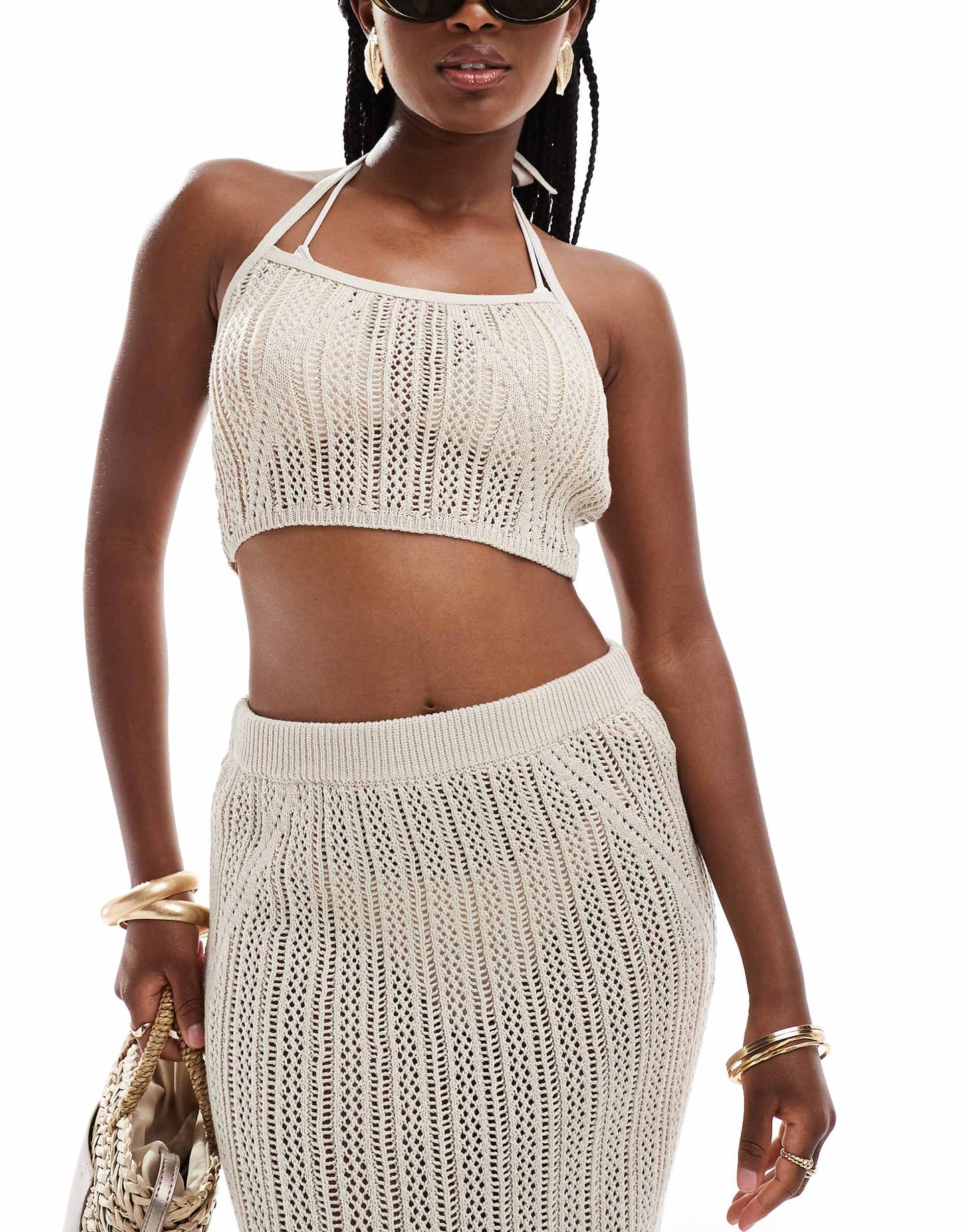 Knitted Halter Crop Top Co-Ord