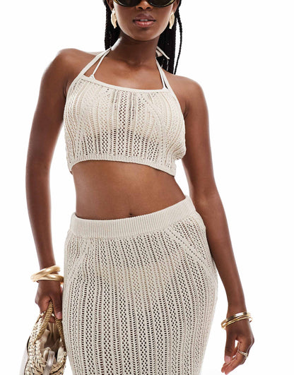 Knitted Halter Crop Top Co-Ord